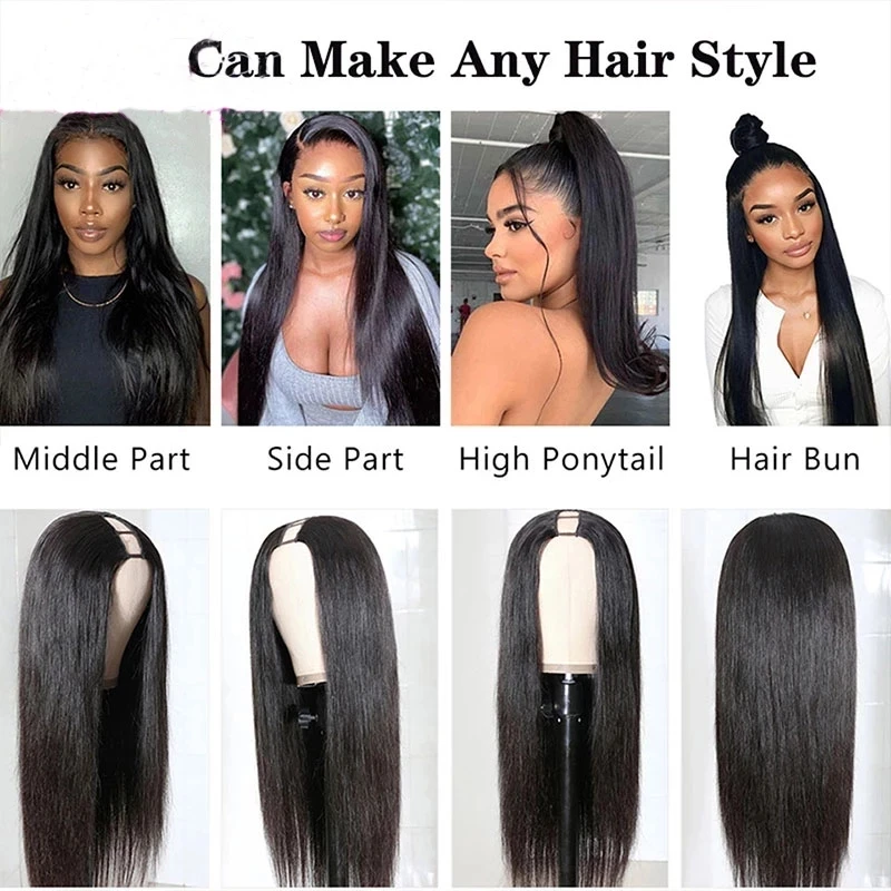 U Part 16-30 Inch Synthetic Long Straight Wig Natural color Glueless for Black Women Daily Partry  No Glue  In 150% Density