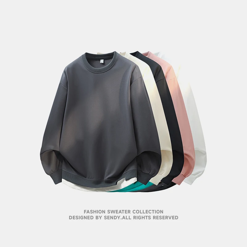 Autumn Winter Men Round Neck Sweatshirt Fake Layer Design Long Sleeve Loose Fit Pullover Casual Street Tops