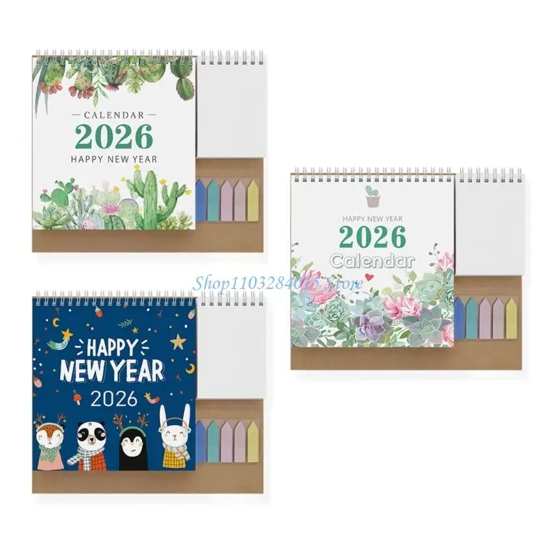 

R6FF 2026 Desk Calendar from Jan to Dec Office Desktop Calendar with Note Pad Sticker