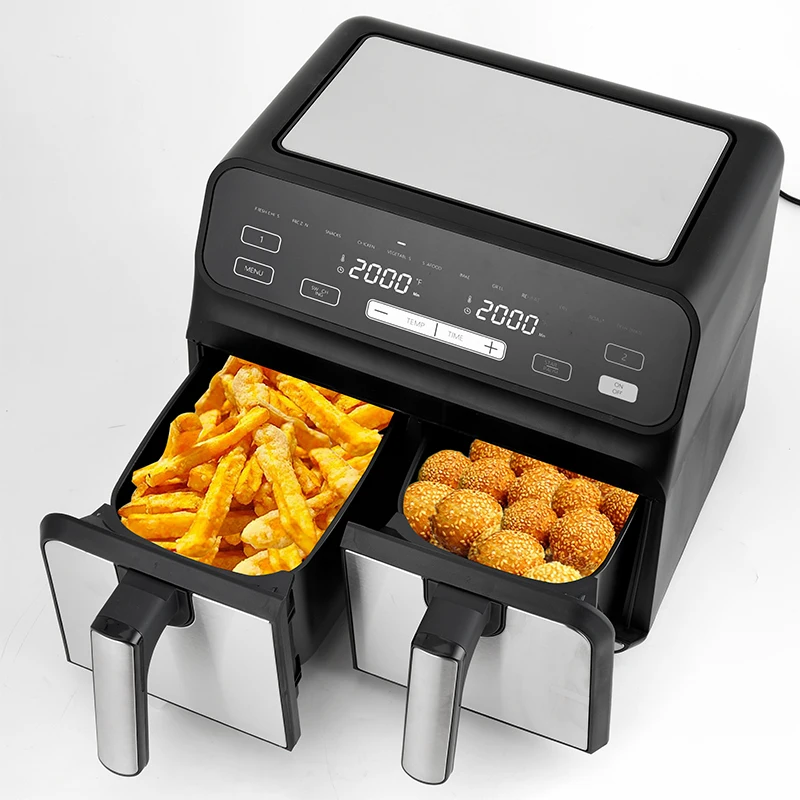 New Design Digital Dual Zone Air Fryers Oven Two Basket Tray 8L 9L Steam Double Twin Dual Air Fryer