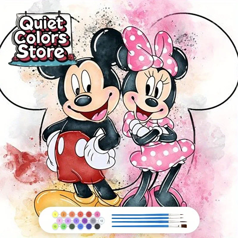 

(Магазин Quiet Colors) 1 шт., Набор для рисования по номерам для взрослых — Очаровательные Микки и Минни Маус от Диснея, 40×40 см/15,7×15,7 дюймов, Livi