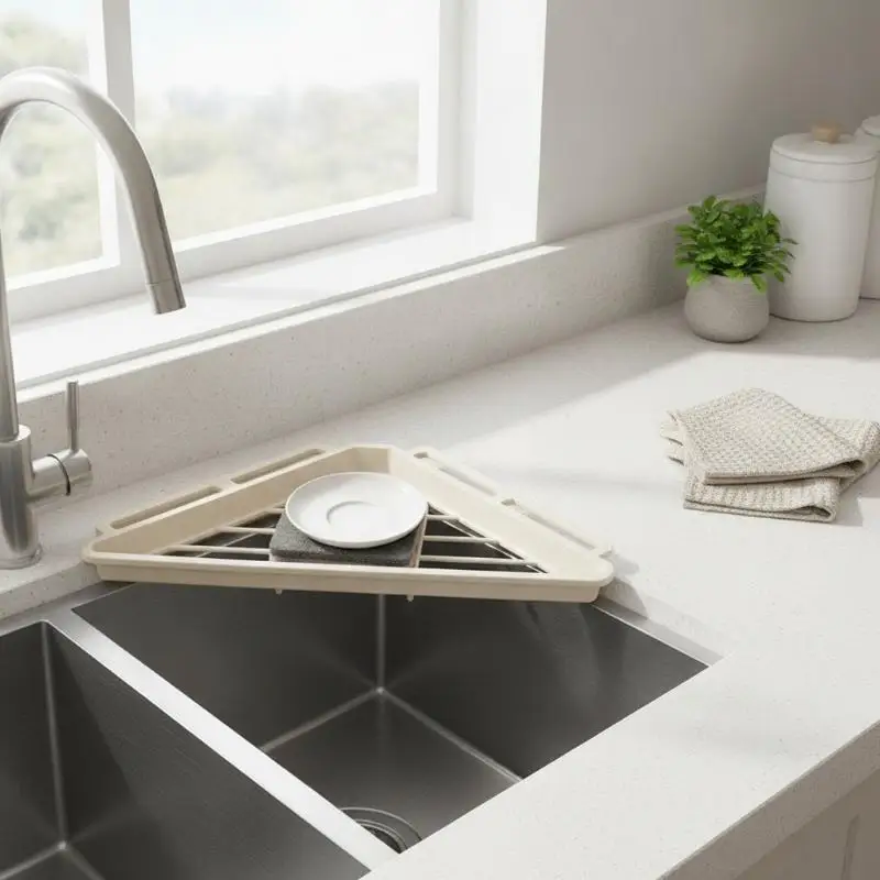 Detachable Corner Sink Dish Drainer Rack Space Saving Multifunctional Triangle Storage Shelf Easy Clean for Kitchen Countertop