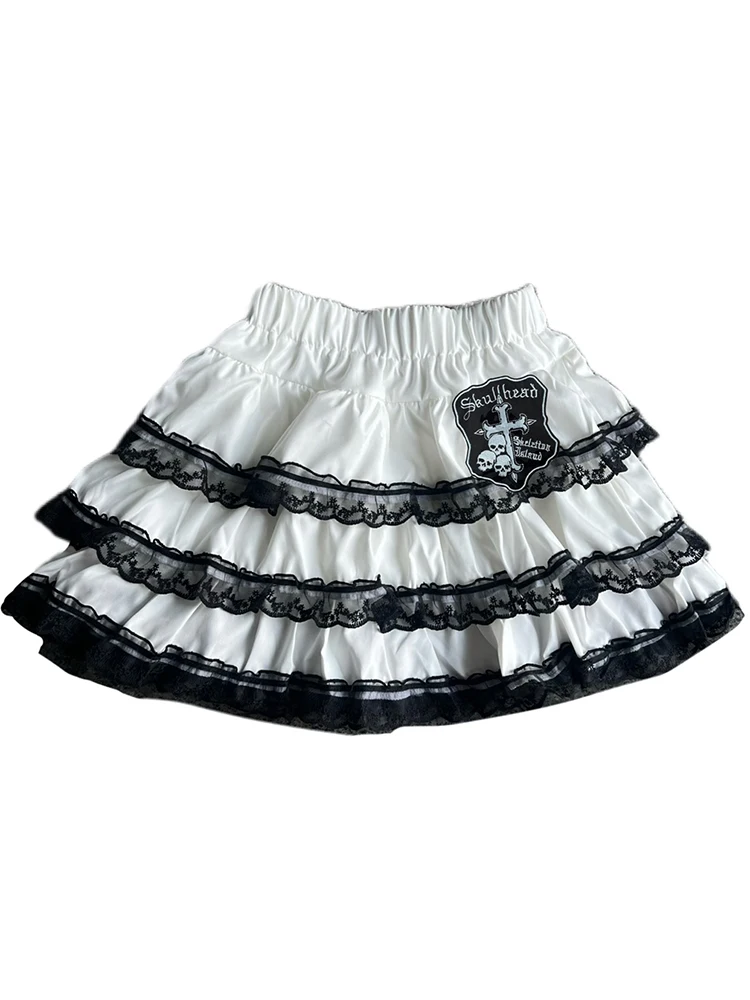 Zoki Y2K Lace Patchwork Skirts Women Japan Harajuku High Waist Sexy Mini Skirt Casual Streetwear Gothic Retro Design Cake Skirts