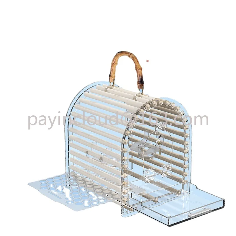 Outdoor Net Box Solid Wood Lightweight Net Box Tiger Skin Xuanfeng Peony Ornamental Net Box Portable Outdoor Bird Cage