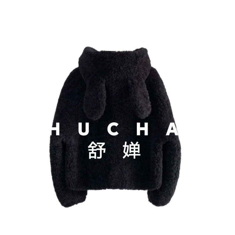 100% 울 여성용 후드 귀달이 지퍼 숏 순모 퍼 따뜻한 재킷 가을 겨울 아브리고스 무헤르