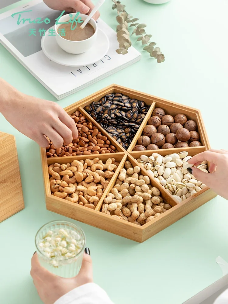 Dried Fruit Box with Lid Living Room Dried Fruit Plate Nut Plate Chinese New Year Snacks Candy Box Storage Home Decorations