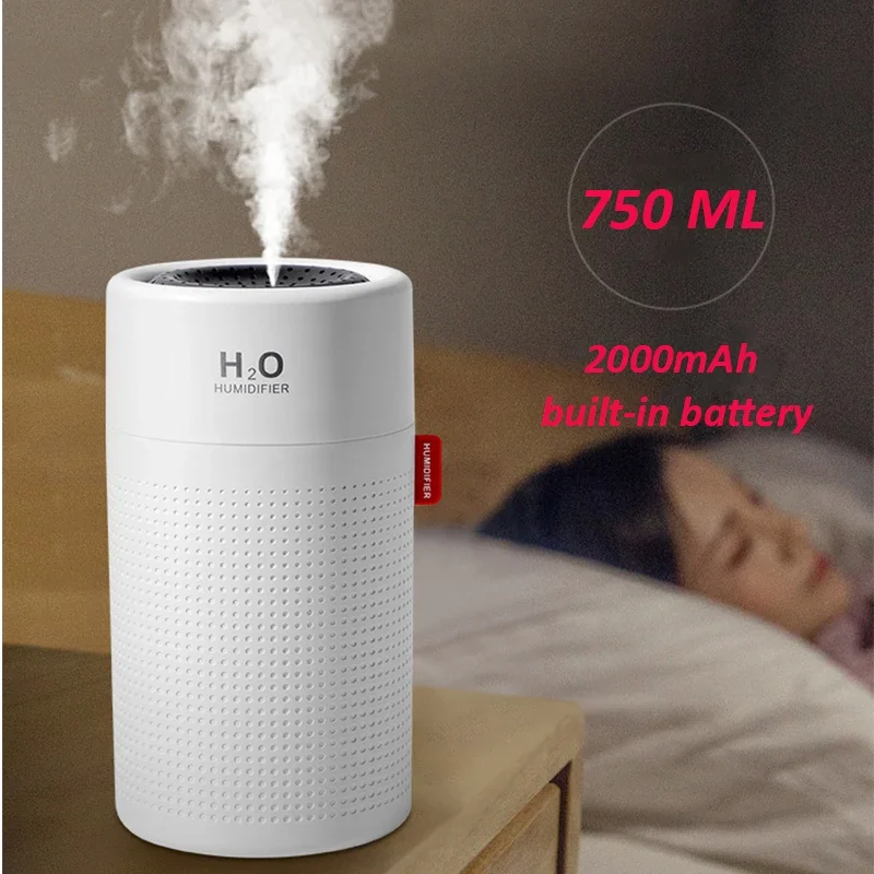 

Portbale Wireless Air Humidifier USB 2000mAh Rechargeable Aroma Diffuser Ultrasonic Aroma Water Mist Diffuser Light Umidificador