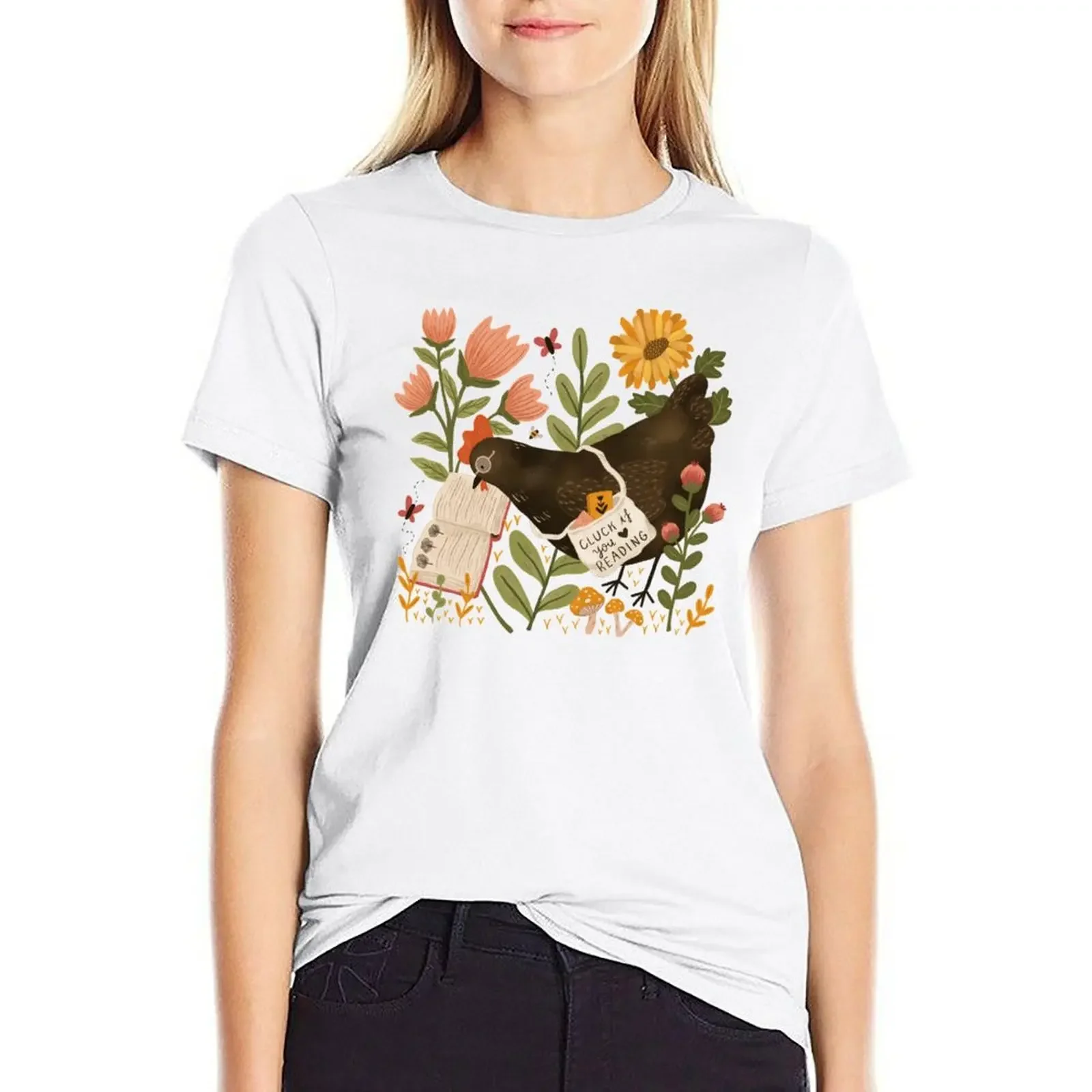 

Chicken Reading a Book T-shirt funny oversized t-shirts for Women pack