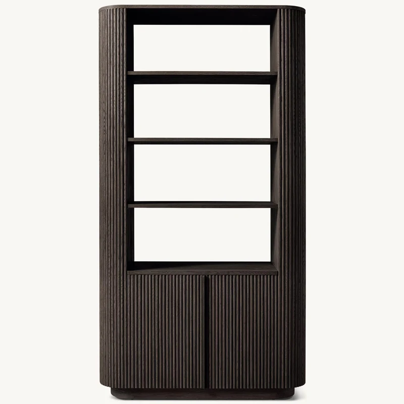 Libreria retrò a doppia anta in legno massello, libreria americana semplice e lussuosa, soggiorno, studio, villa, libreria domestica