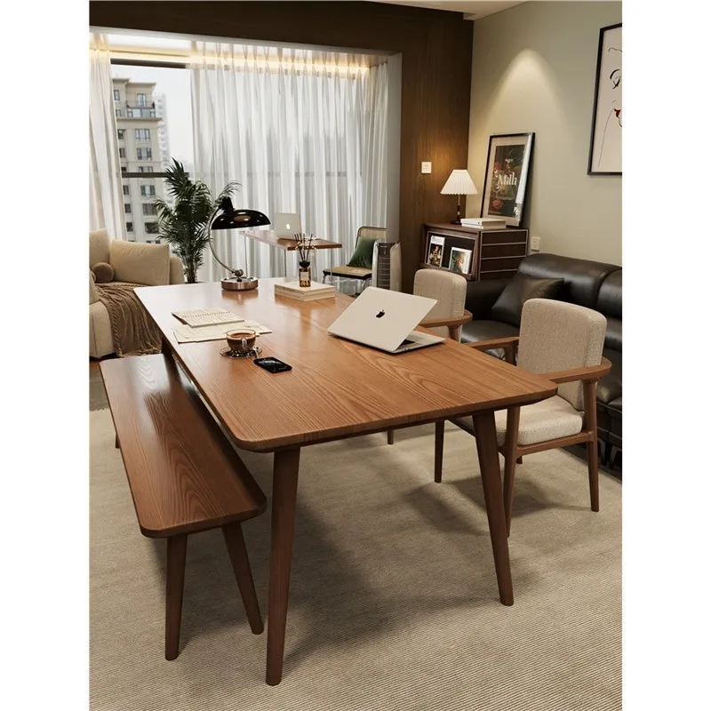 

YFY new Chinese solid wood living room desk log large board table desk long table student writing table and chair combination