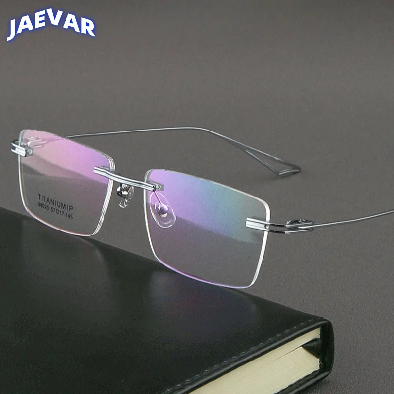 JAEVAR Pure Titanium Frameless Spectacles Ultra Light Business Men Square Frame Frame Optical Prescription Frame Men 98020