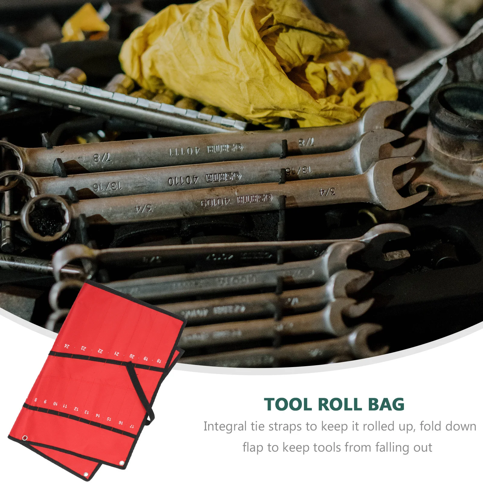 

Tool Roll 25-Slot Wrench Storage Pouch Hanging Organizer Lightweight Easy Clean Multipurpose Tool Bag for Experts