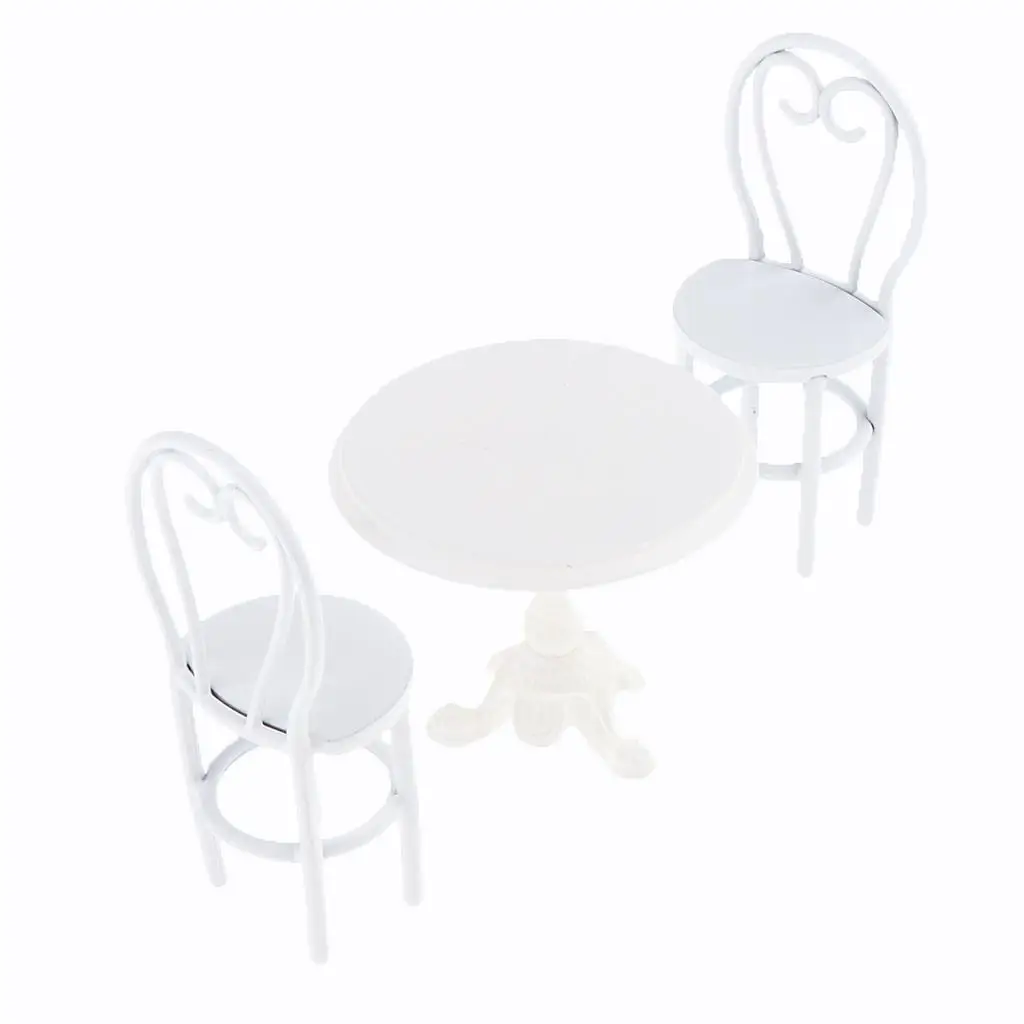 3pcs 112 casa de bonecas em miniatura mesa de jantar conjunto de móveis de metal branco
