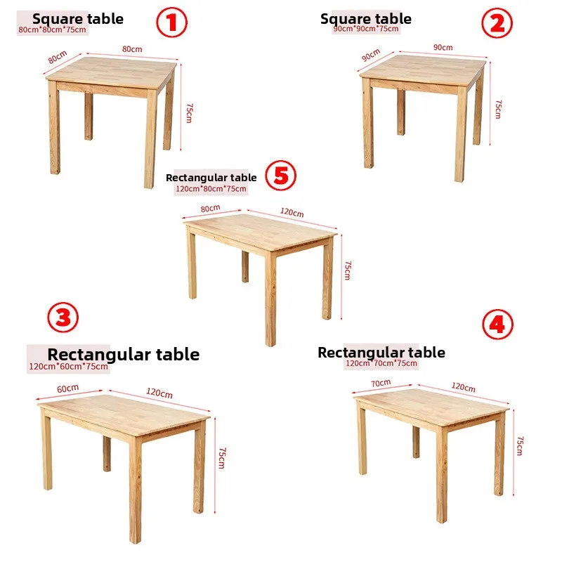 Solid Wood Dining Table Rubber Wood Reinforced Home Restaurant Ready Multifunctional Tea Table Side Tables Living Room Furniture