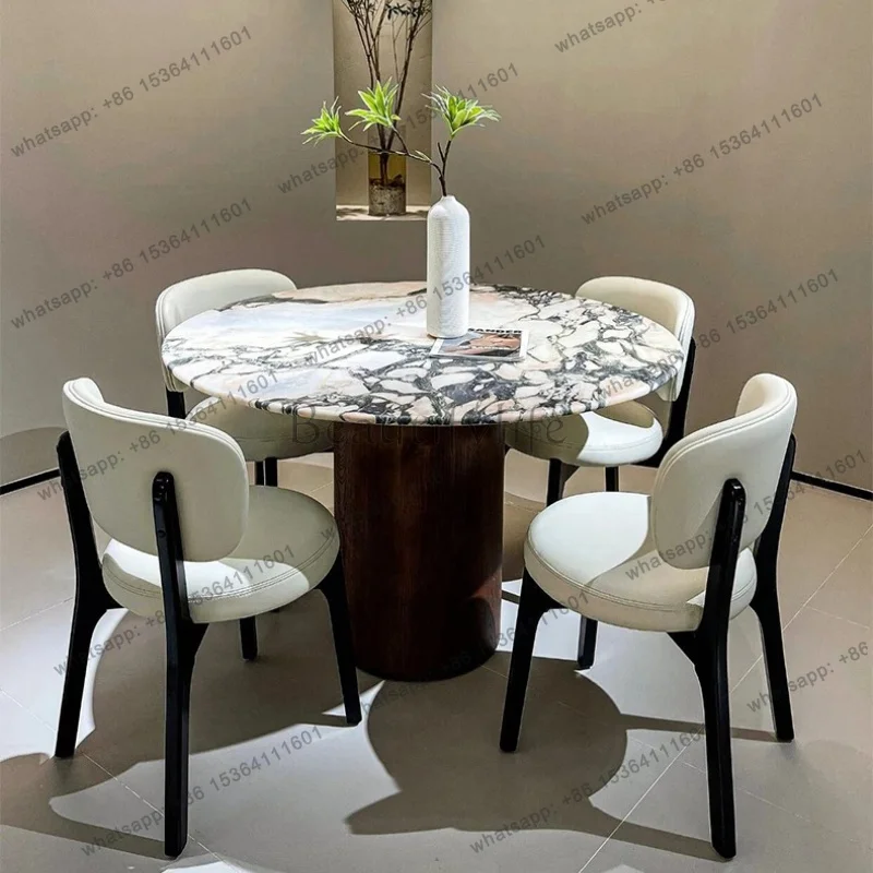 YJ  Natural purple marble dining table light luxury high-end villa large flat floor with turntable luxury stone round dining ta