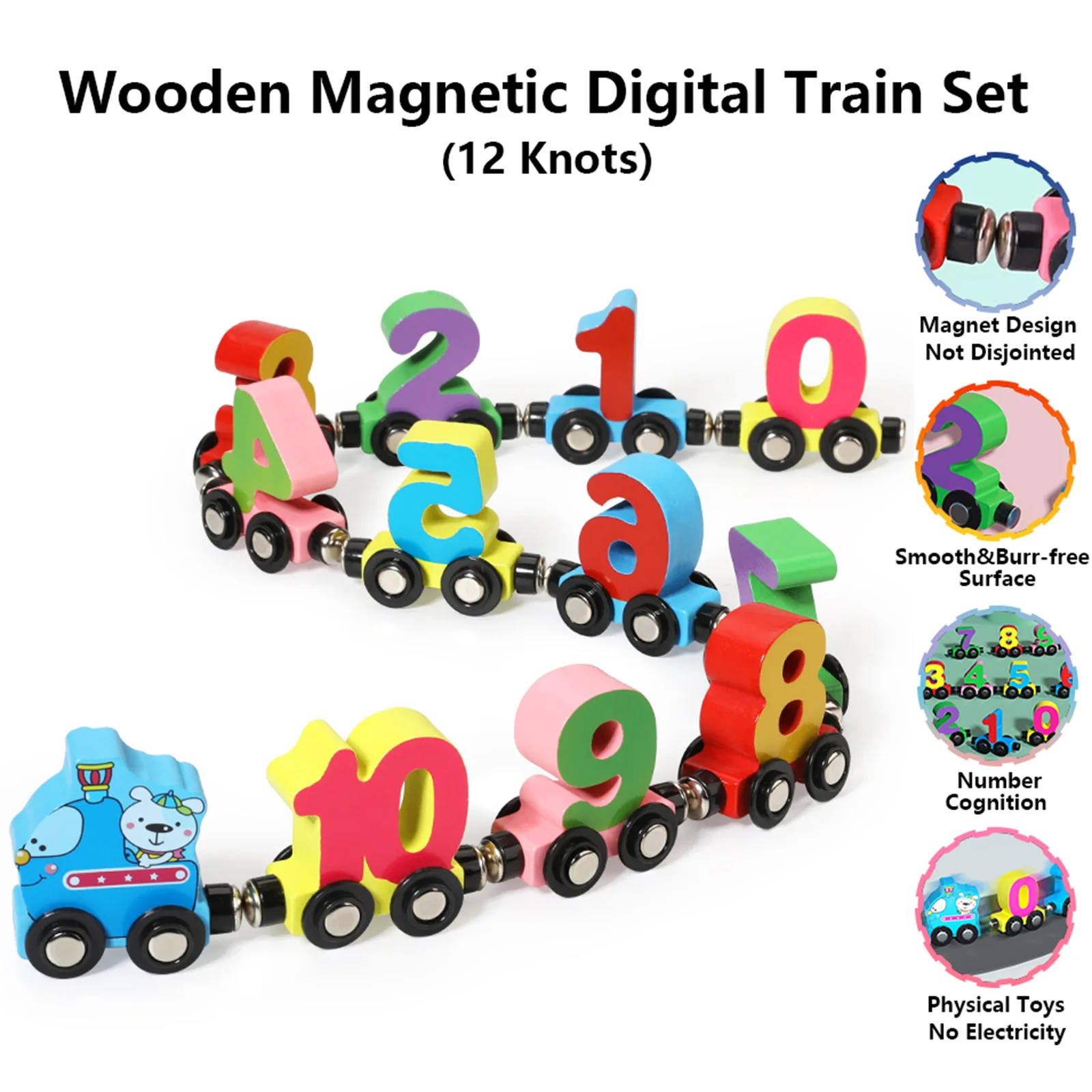 Train Numérique Magnétique en Bois Coloré pour Enfant, Jouet Montessori, Voiture d'ApprentiCumbria, Assemblage, 12 Pièces/Ensemble