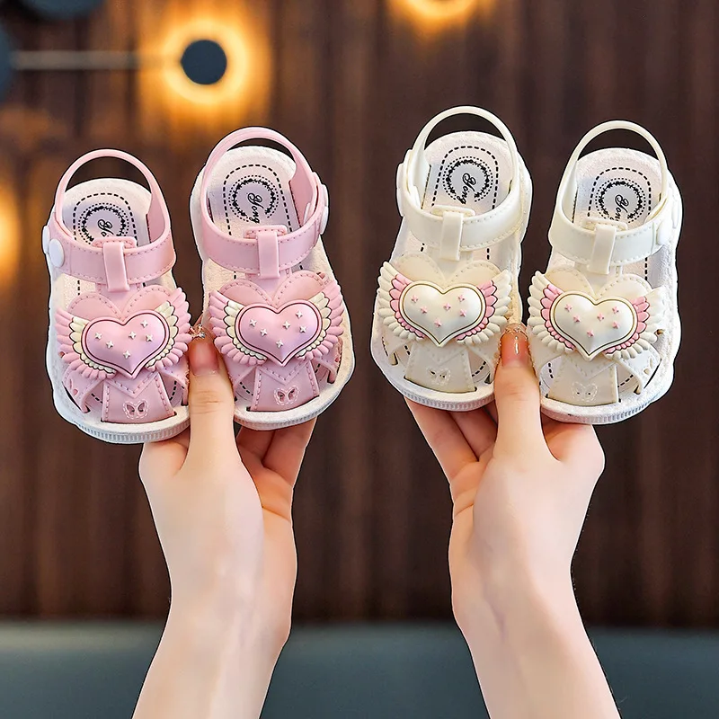 

Summer Baby Girl Closed Toe Sandals Heart Wing Star Soft Sole Non-Slip Toddler First Walker Shoes