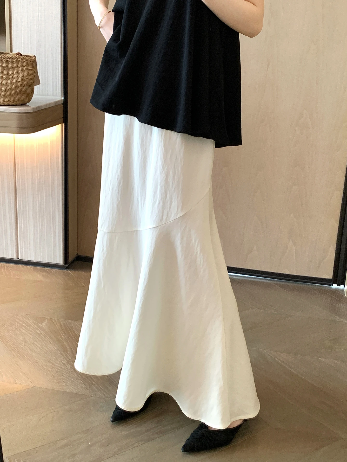 

Элегантная белая юбка миди для женщин, модная, стройнящая, фасон «рыбий хвост», с высокой талией, из нейлона, хлопка и льна, весна-лето, новинка