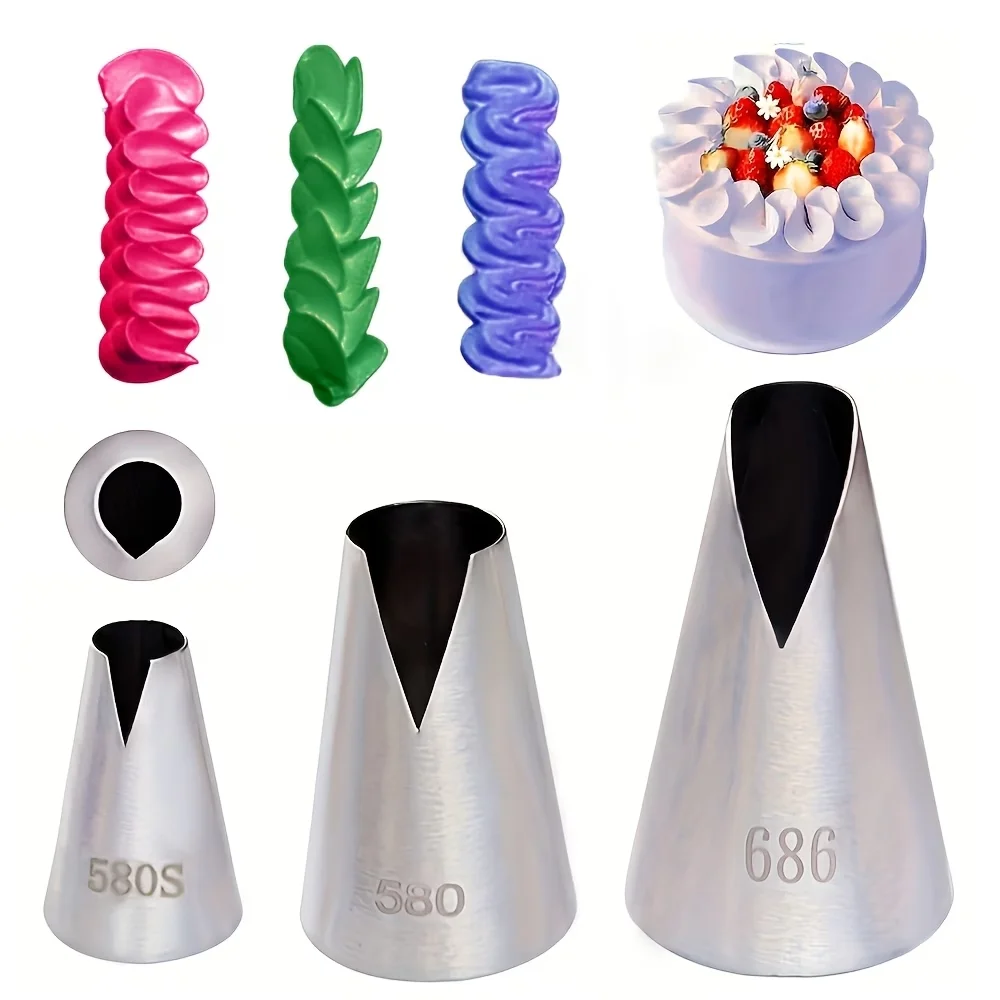 Ensemble de 3 embouts de pâtisserie russes en acier inoxydable, embouts en forme de V pour pâtisserie, cupcakes, gâteaux - Facile à utiliser et durable