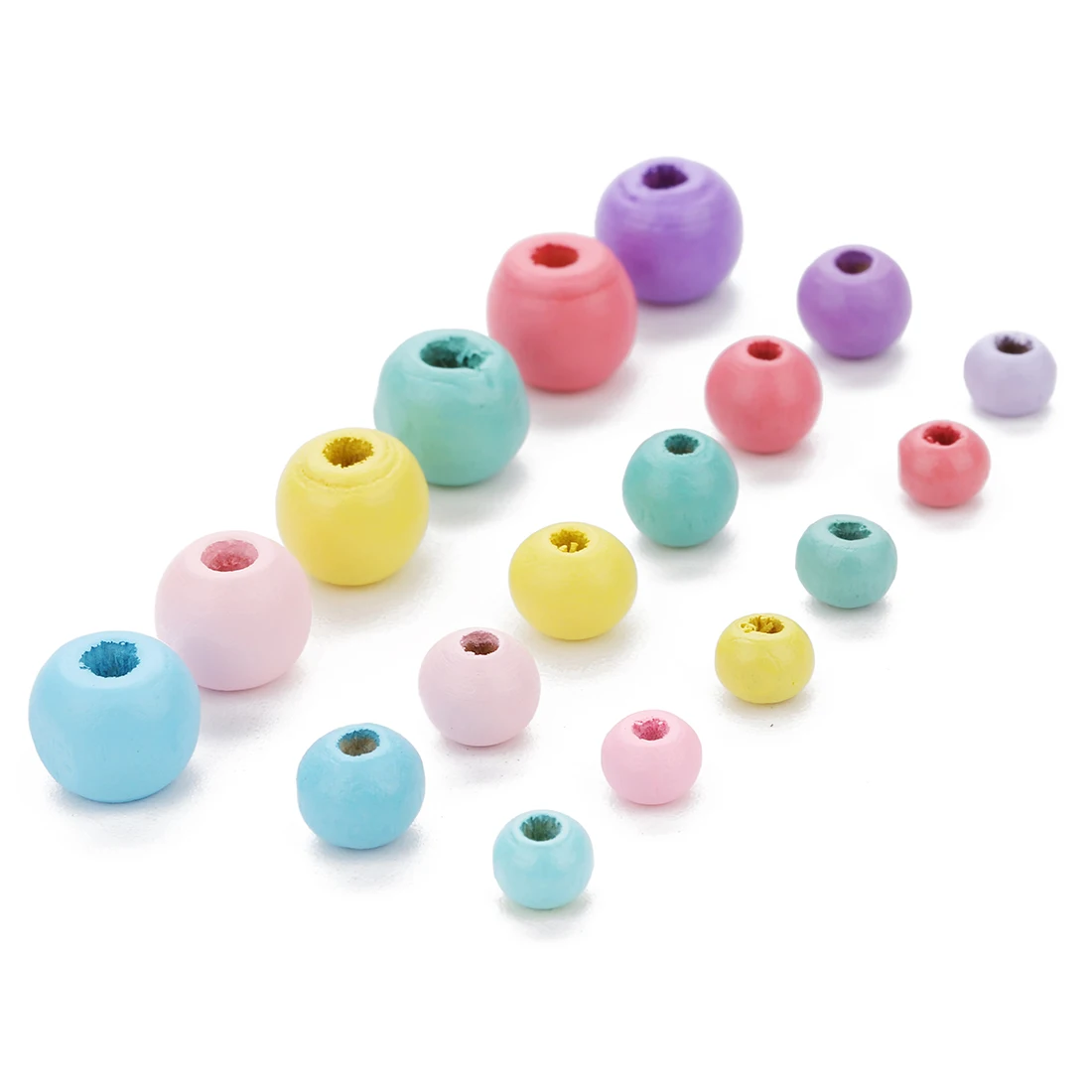 100pcs/lot Colorful Round Natural Wooden Beads For Jewelry Making Big Hole Wood Loose Spacer Beads DIY Bracelet Necklace