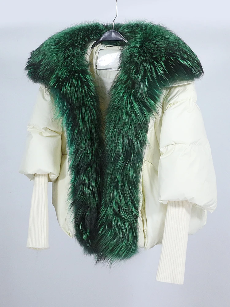 OFTBUY New White Duck Down Jacket Winter Women Warm Loose Coat Natural Real Fox Fur Collar Thick Luxury Outerwear New Fashion