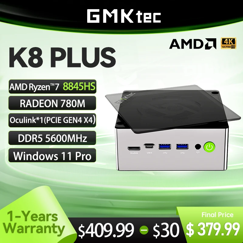 Mini PC Windows 11 Pro,GMKtec-K8 plus,amd r7 8845hs,8コア,16スレッド,32GB ddr5,1テラバイトssd