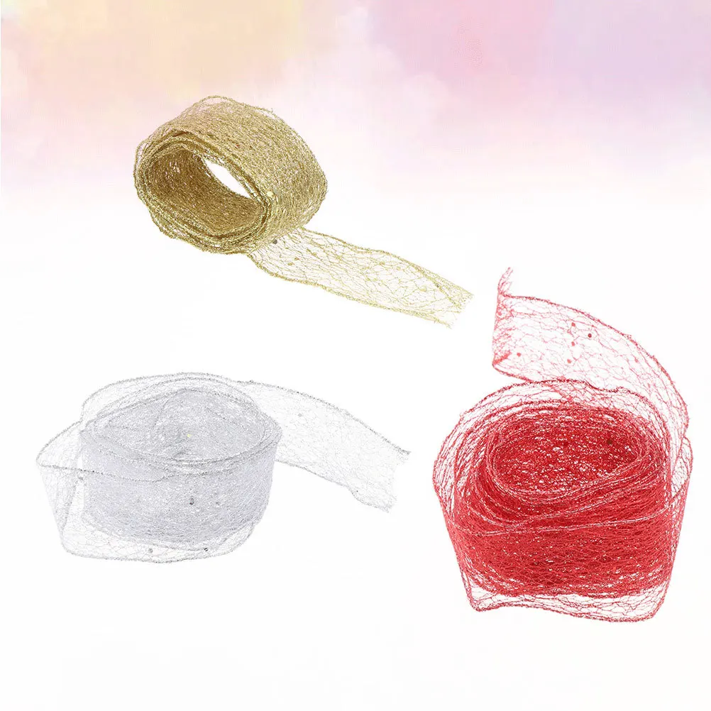 

3Pcs 2m Fine Workmanship Christmas Ribbons Red Golden Silver for Gift Wrapping Party Decor DIY Christmas Ribbon