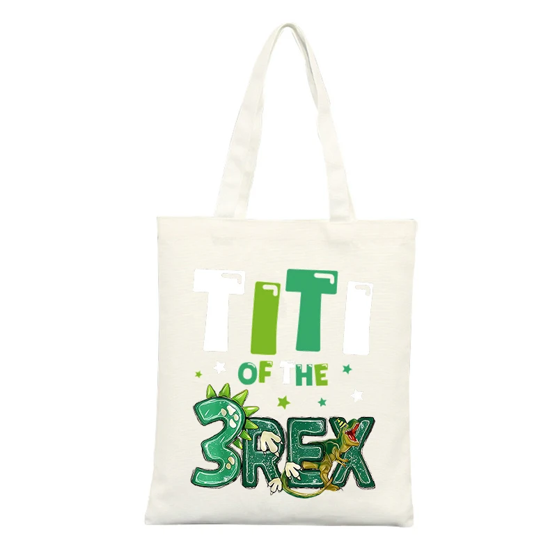 Kids' Canvas Tote Bag with Dinosaur and Letter Print, Ideal for Casual Use and Daily Outings