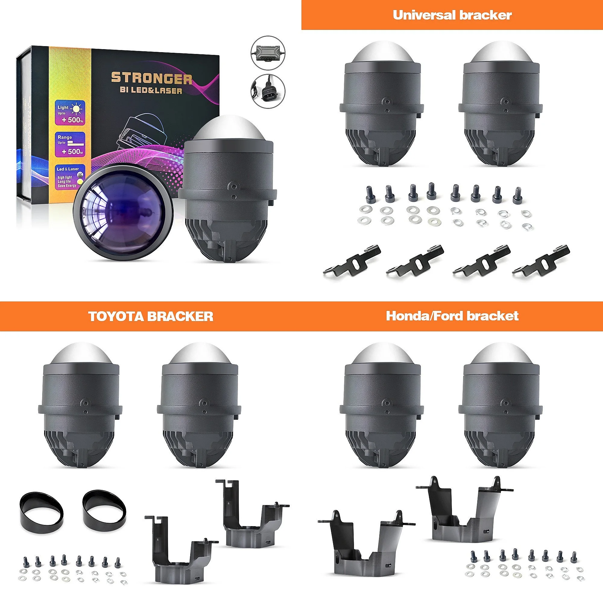 

3 inch 55W LED Fog Lights Dual Color Projector Lens Hi/Lo Beam Waterproof for Car