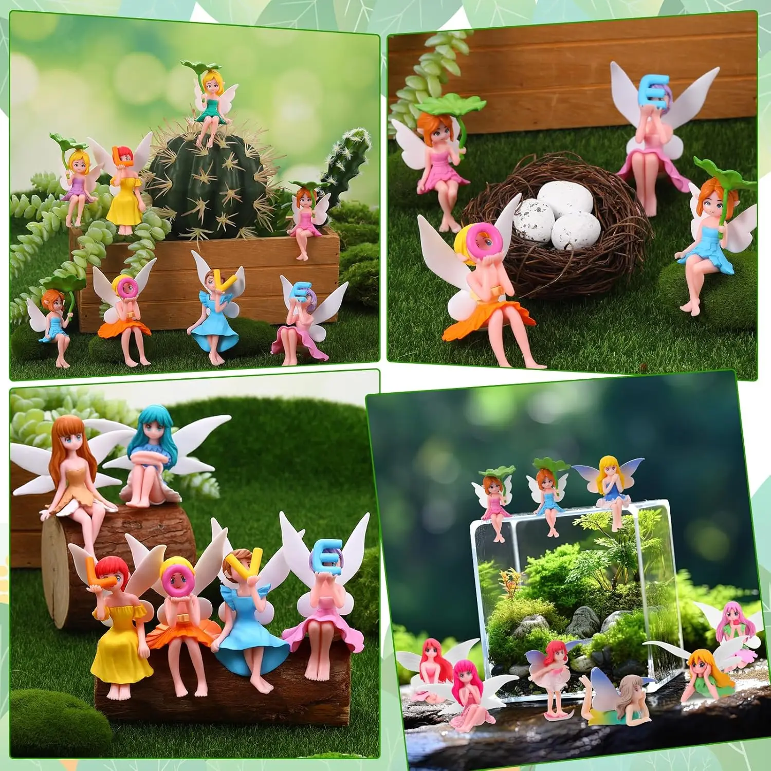 4 Stück Miniatur-Feenfiguren, handbemalte kleine Blumenfeen mit Flügeln für Gartendekoration, Tortendekoration & Landschaftsgestaltung – Detail 4