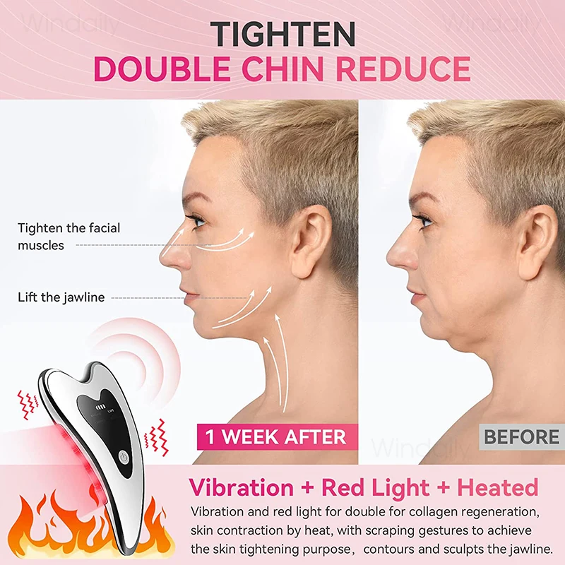 Gua Sha-masajeador Facial eléctrico 4 en 1, herramienta de raspado Facial con vibración caliente, antiarrugas, doble mentón, dispositivo de estiramiento Facial