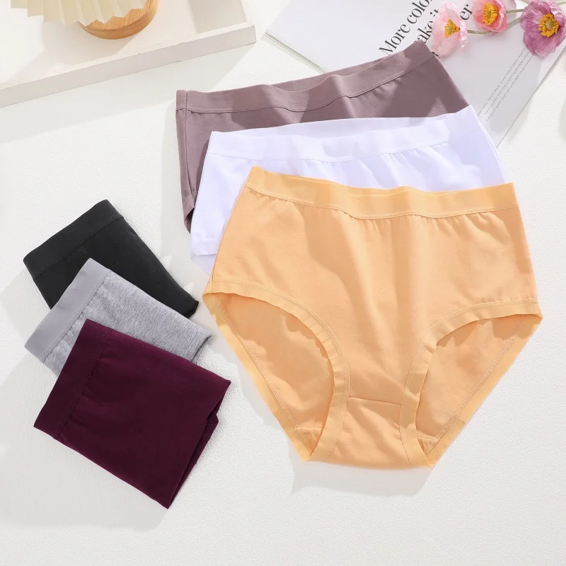 FINETOO 3Pcs/Set Seamless Cotton Panties Women Solid Color High Rise Elastic Briefs Female Soft Comfortable Breathable Underwear