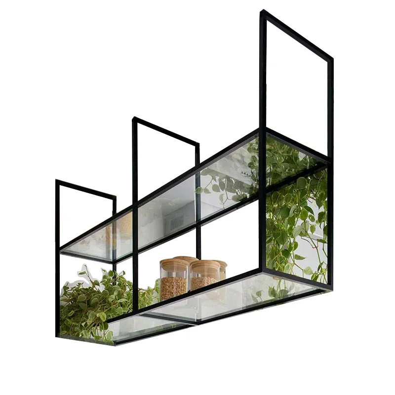 Customized wrought iron acrylic glass simple kitchen living room bar hanger dining room hanging cabinet upper wall storage rack