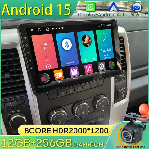 Android 15 Car Radio For Dodge Ram 1500 2008-2012 GPS Navigation Android Auto Carplay Wifi Unit Display No 2din 2K Bluetooth Cam