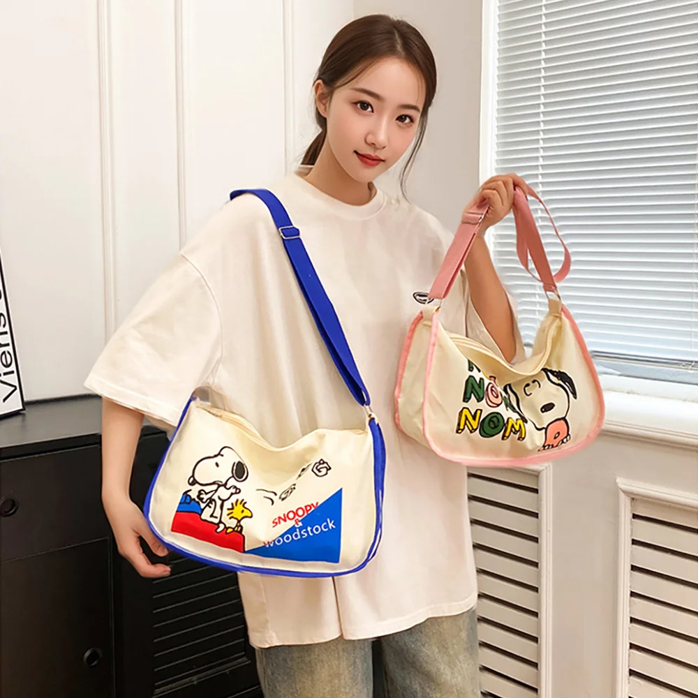 MINISO Peanut Snoopy Canvas Bag borsa di grande capacità borsa a tracolla con cerniera borsa a tracolla regolabile da donna