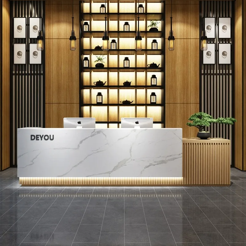 

Marble Information Reception Desk Cashier Mobile Standing Consu Reception Desk Salon Comptoir De Caisse Luxury Furniture