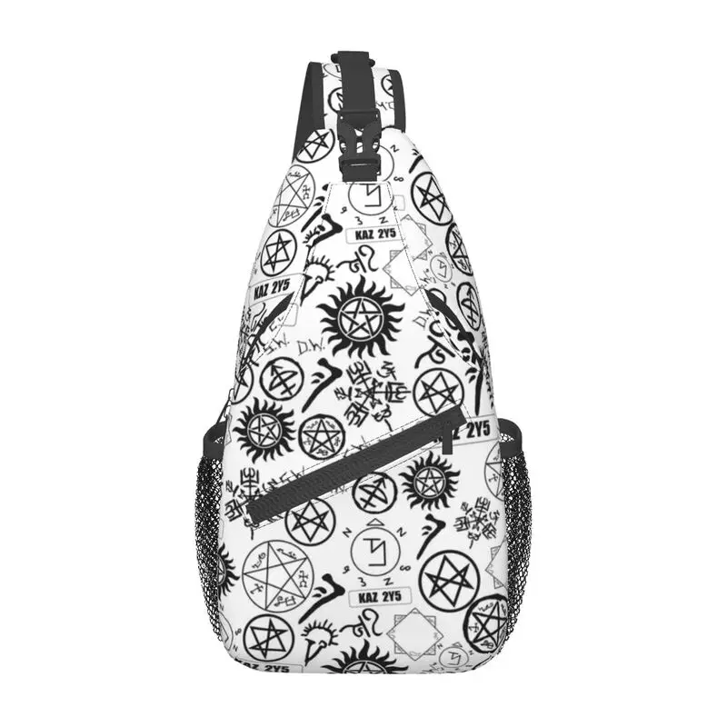 Supernatural Symbols Pattern Sling Crossbody Backpack Men Custom TV Show Chest Shoulder Bag for Traveling Daypack