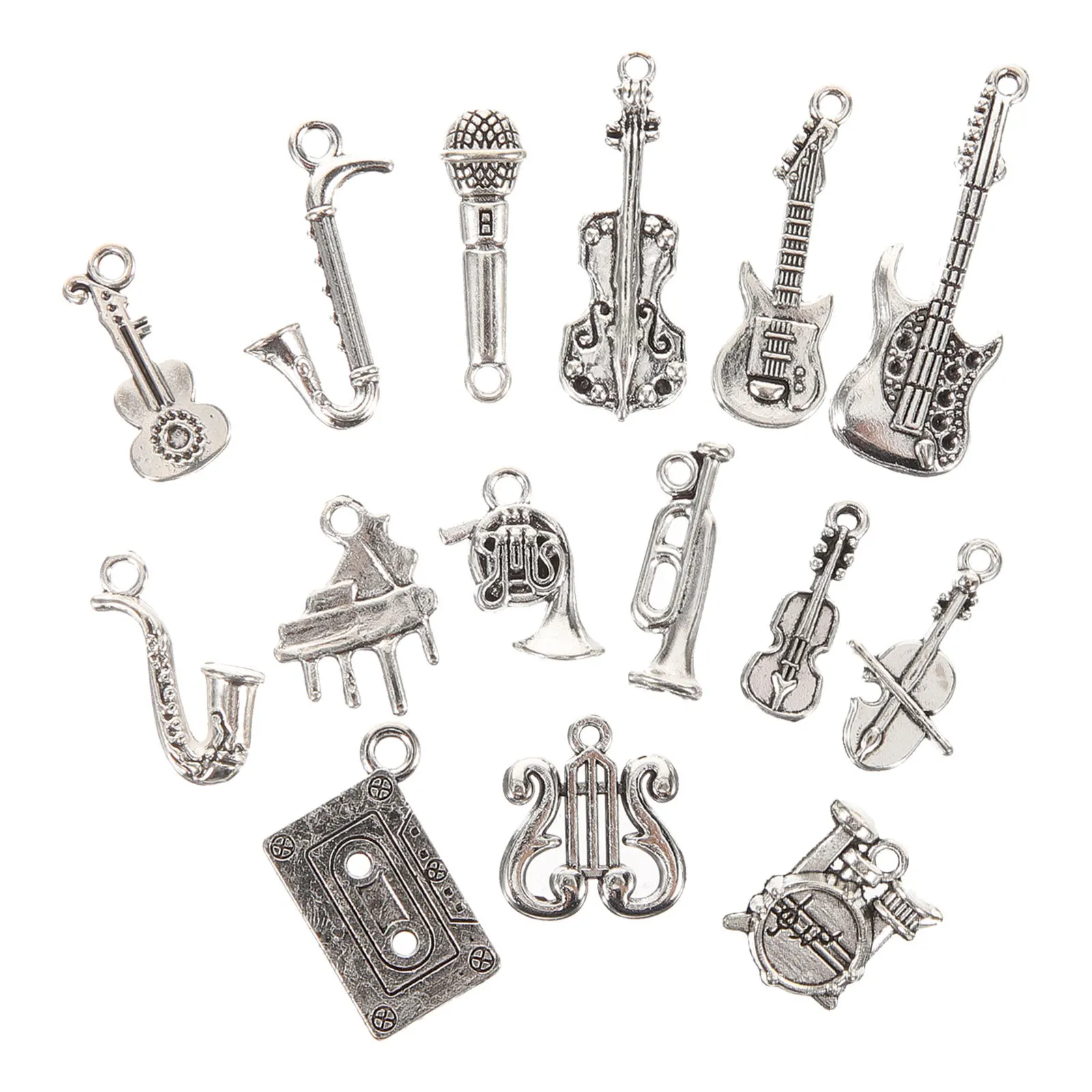 

15Pcs Musical Instrument Pendant Charms DIY Jewelry Making Supplies Lightweight Hanging Hole Charms for Necklace Bracelet Craft