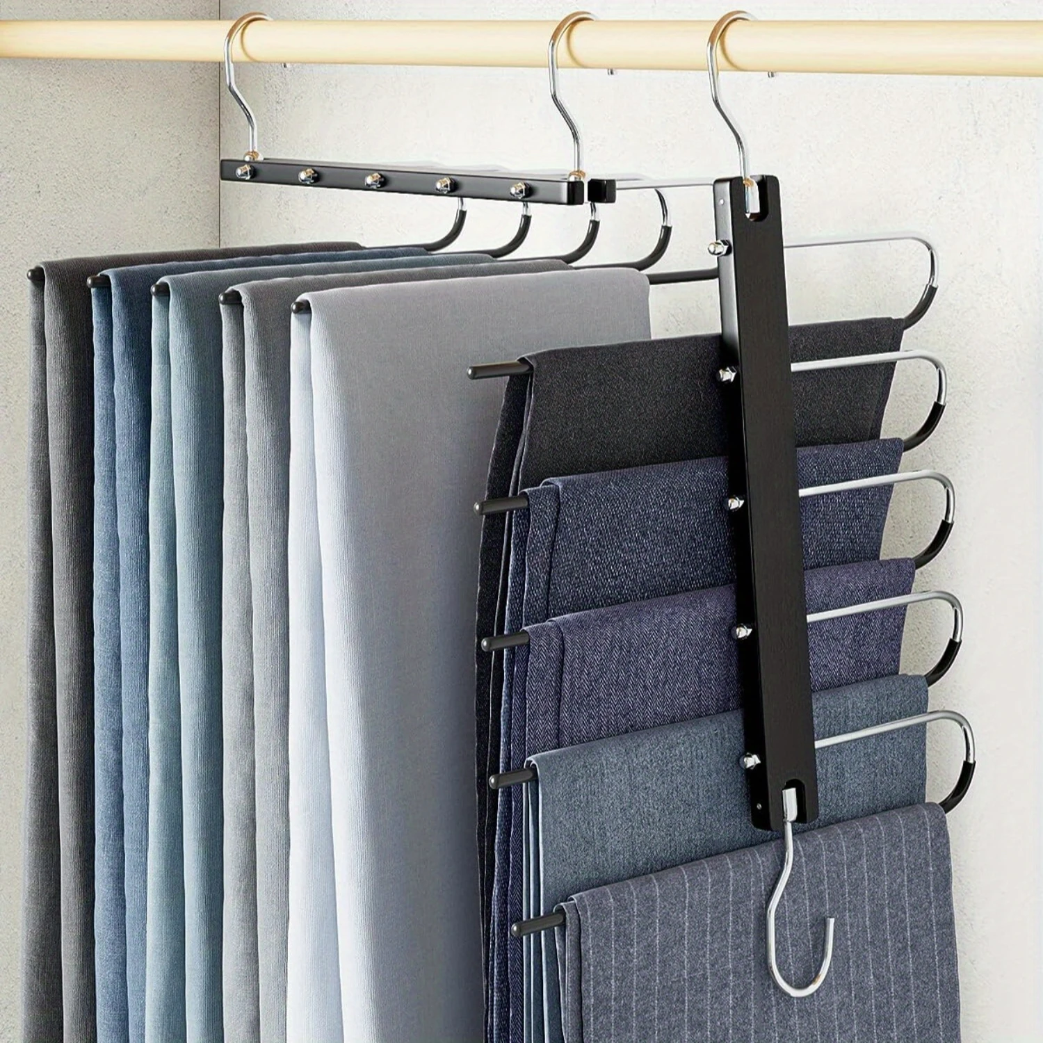 Pack of 4 Saving Pants Hangers with Anti-Slip Design, Space-Saving Closet Organizer Rack for Skirts, Trousers, Scarves, and Jean