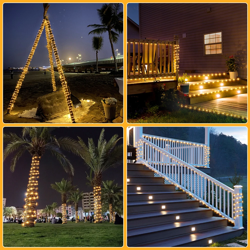 Waterproof Rope Hemp Solar String Light 100/200LED 8 Mode Fairy Lamp Outdoor Patio Lamp for Garden Christmas Wedding Party Decor