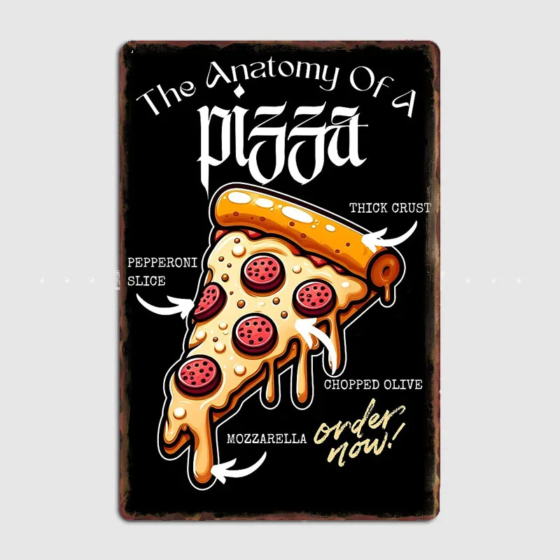 Carteles Retro de la anatomía de la Pizza, letrero de Metal personalizado para pared de cocina, decoración interior de sala de dibujo, decoración del hogar