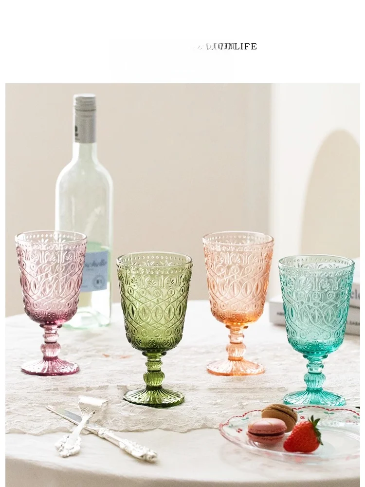 

Tlife South Vintage Relief Floral Glass High Foot Red Wine Champagne Cup European Style Crystal Glass Wine Cup for Dining And...