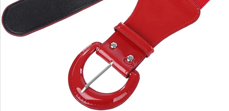 2025 Design Leder Rot Schwarz Helle Farbe Elastische Schnalle Gürtel Retro Frauen Mantel Taille Abdeckung Dekorative Kleid Breite Hersteller – Detail 3