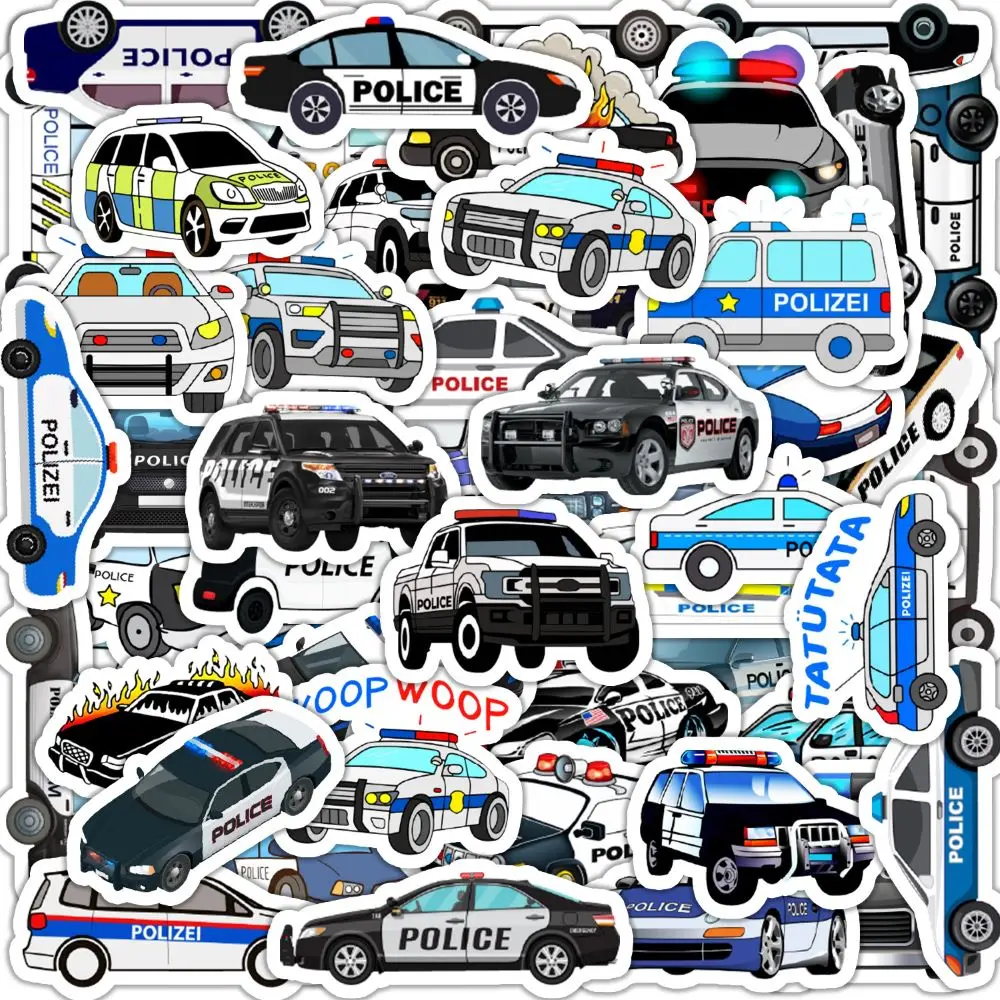 50pcsChildren's cartoon police car mobile phone water cup computer decoration laptop manual Waterproof sticker