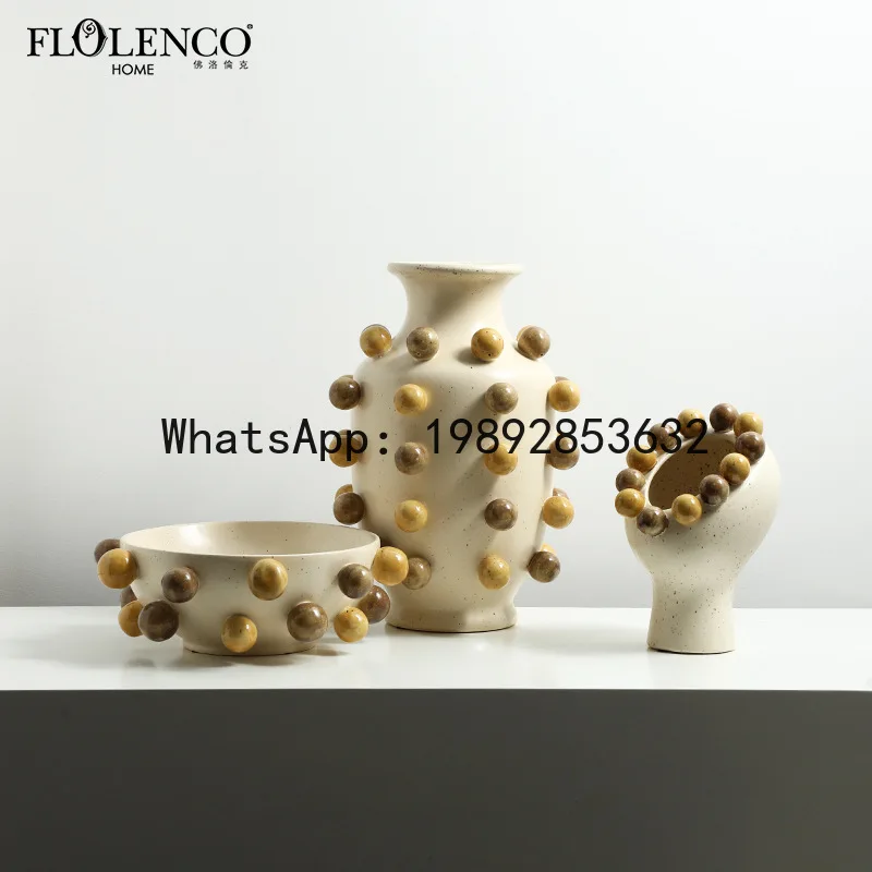 

DSA hand-painted round bead ceramic vase villa hotel entrance dining table decorative cabinet creative ornament