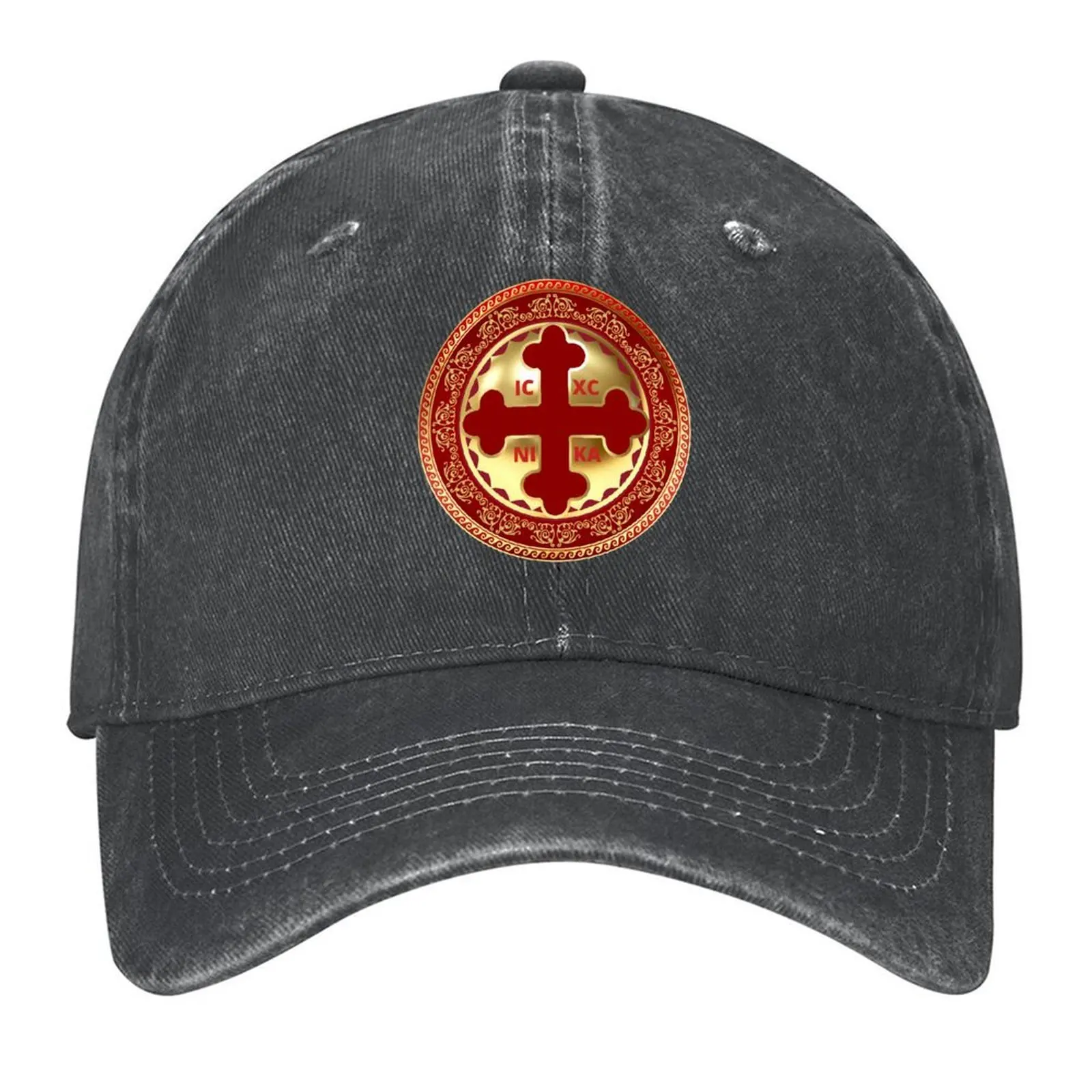 

Greek Orthodox Cross Red Gold Ornate ICXC NIKA Baseball Cap Beach Outing dad hat Wild Ball Hat Women Men's