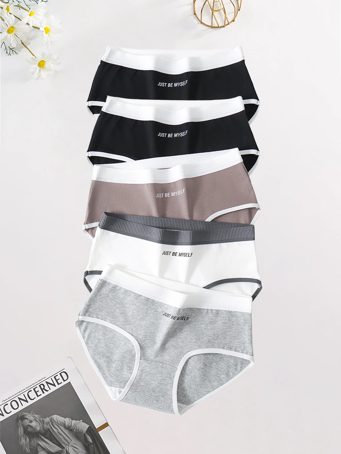 5PCS women's briefs fashionable letters solid color women's casual sports trian… - Image 5