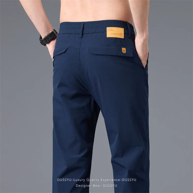 Brand High Stretch Summer Ultra-thin Men's Casual Pants Elastic Waist Sweatpants Business Joggers Straight Suit Trousers Man