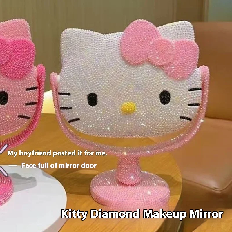 New Kt Mirror Creative Desktop Diy Diamond Paste Crystal Dimensional Cute Shining Handheld Mirror Material Package Girls Gift