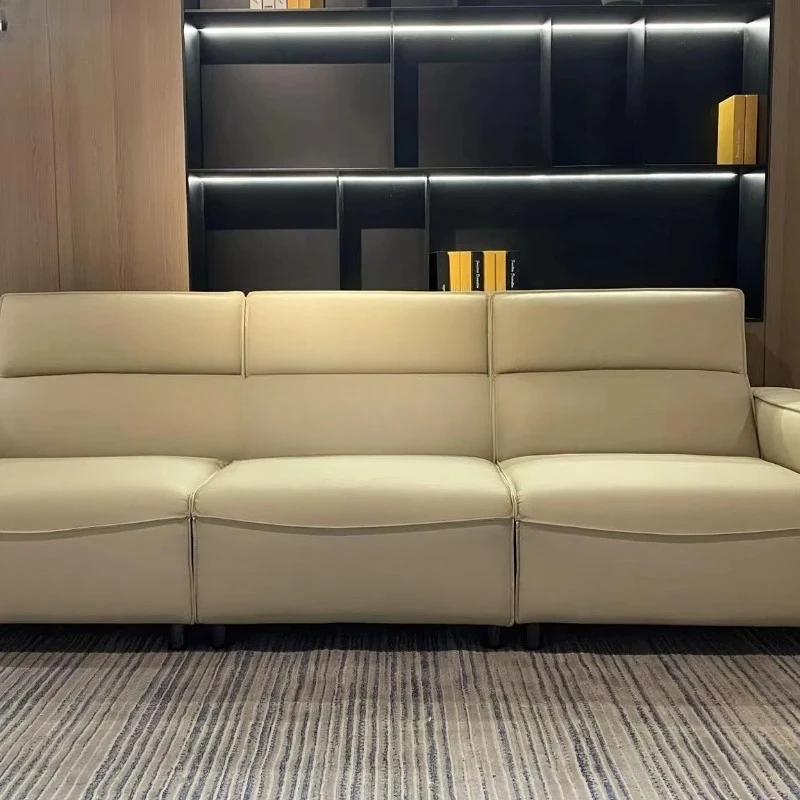 

Leather sofa living room simple modern Italian minimalist style three-person small apartment